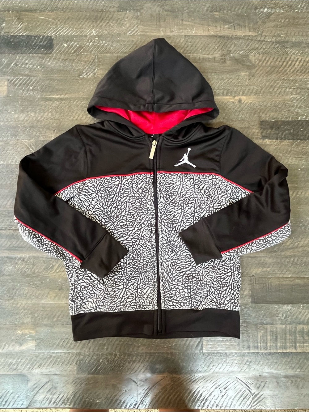 Nike Air Jordan Kids Therma-FIT Full Zip Hoodie Black Red Size Small 8-10